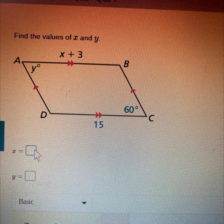 Find the value of X and y x+3 y° 60° 15-example-1