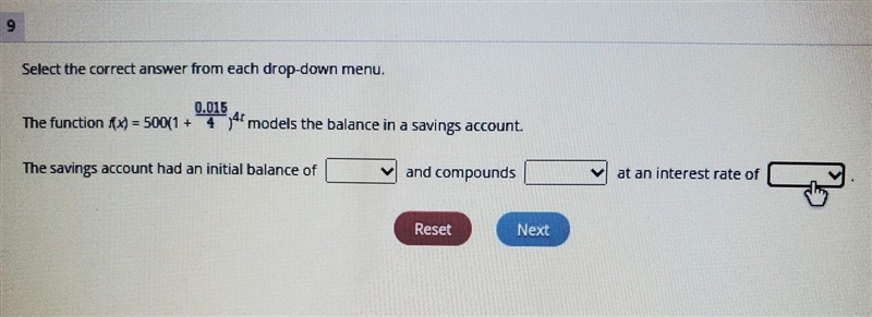 Select the correct answer from each drop-down menu. First drop down;$500 $515 $1,015 second-example-1