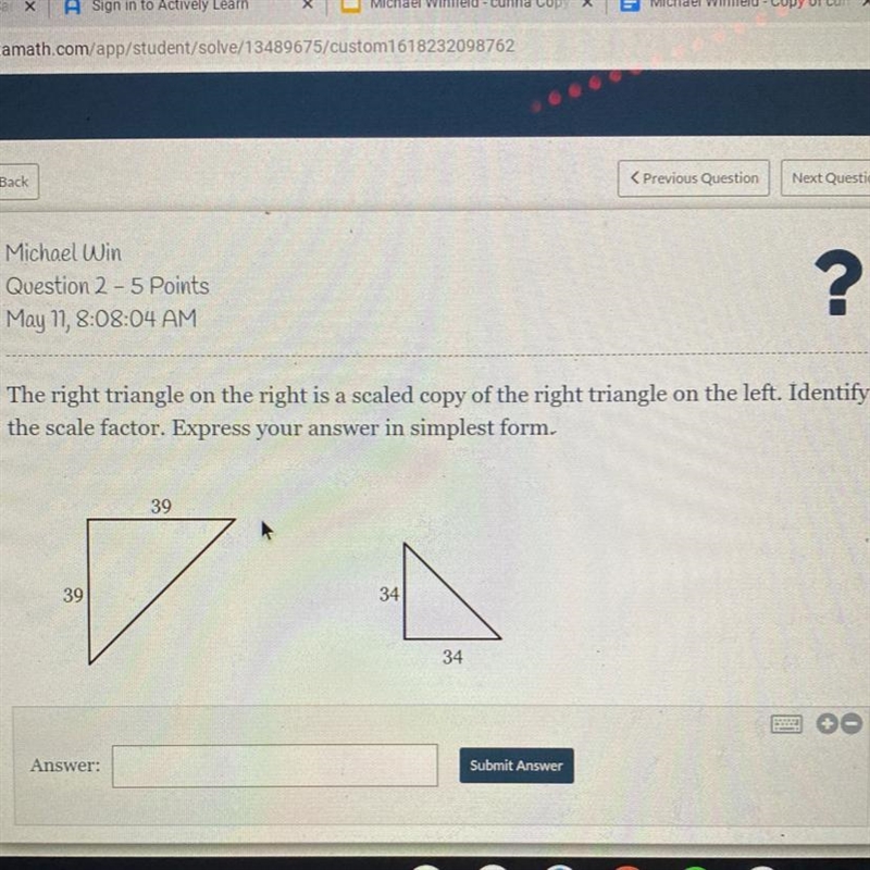 The right triangle on the right is a scaled copy of the right triangle on the left-example-1