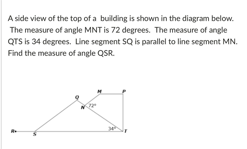 A side view of the top of a building is shown in the diagram below. The measure of-example-1