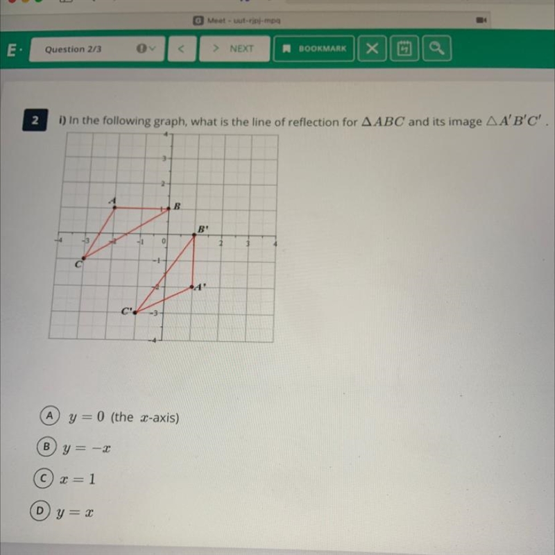 In the following graph, what is the line of reflection for ABC and its image A’ B-example-1