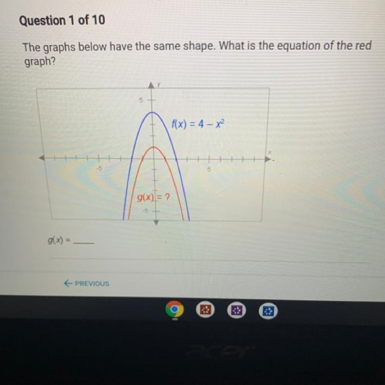 Question 1 of 10 The graphs below have the same shape. What is the equation of the-example-1