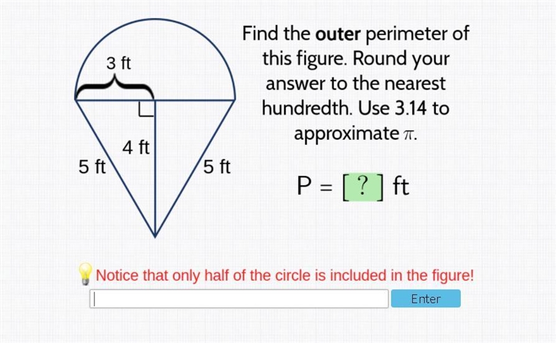 Need Help!!!!!!!!!!!!!!Find the outer perimeter of this figure. Round your answer-example-1