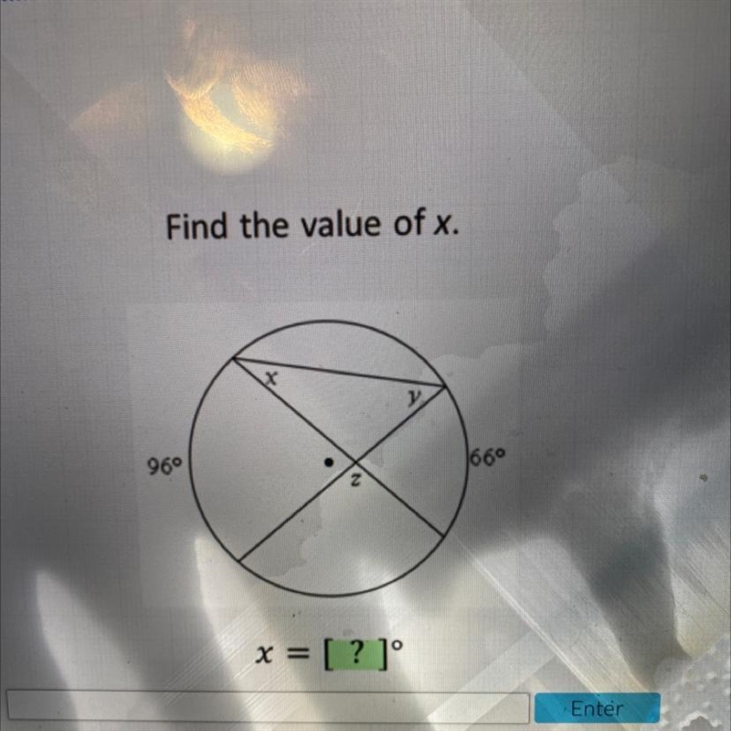 Find the value of x. inscribed angles-example-1