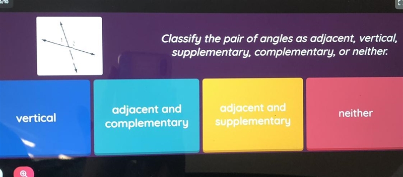 Classify the pair of angles as adjacent, vertical, supplementary, complementary, or-example-1