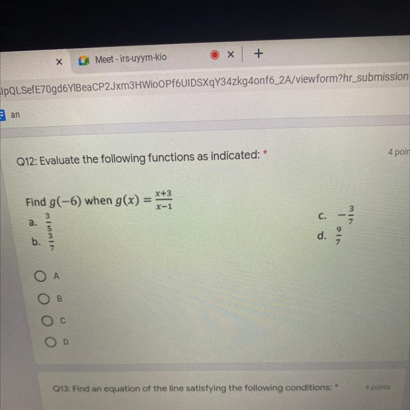 Find g(-6) when g(x) = x+3/x-1-example-1