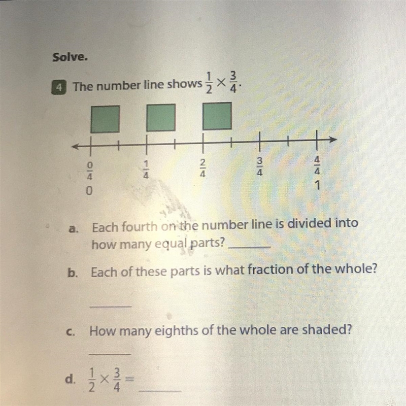 Solve. The number line shows xx 3 ODIO AN 1 a. Each fourth on the number line is divided-example-1