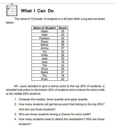 Mr. Lauro decided to give a bonus point to the top 25% of students, a remedial instruction-example-1