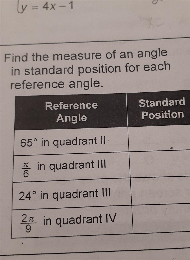 Find the measure of an angle in standard position for each reference angle.​-example-1