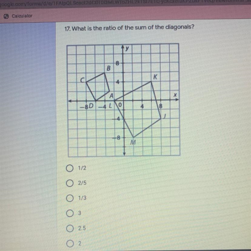 What is the ratio of the sum of the diagonals?-example-1