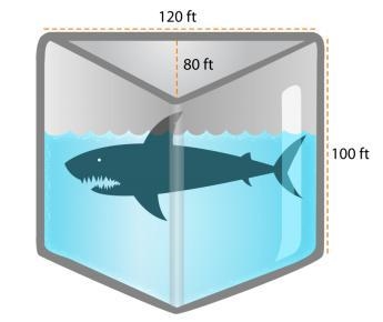 Find the volume of this triangular prism shark tank. Choices: 480,000ft3 300ft3 320,000ft-example-1