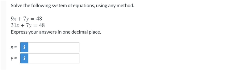 Solve the following system of equations, using any method. Express your answers in-example-1