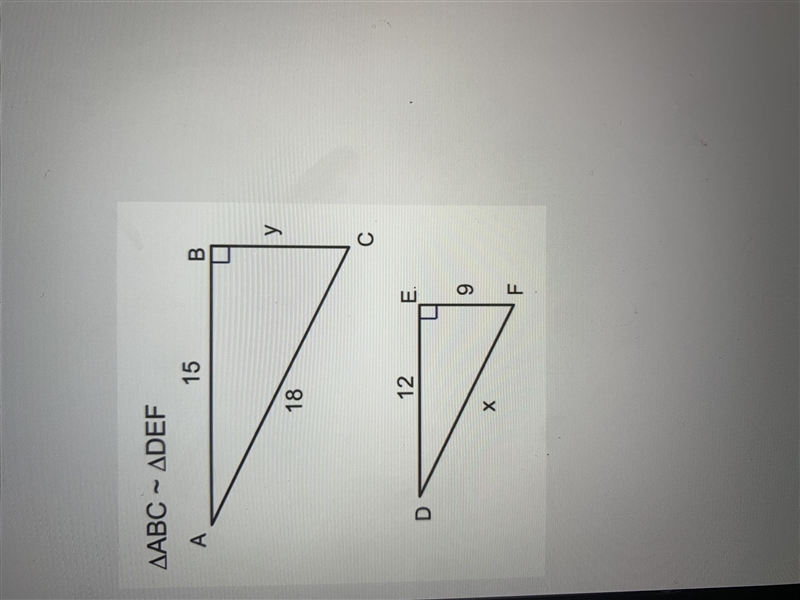 HELP PLEASE! FIND THE SCALE FACTOR GIVEN: Triangle ABC ~ Triangle DEF. AB=15 BC=Y-example-1