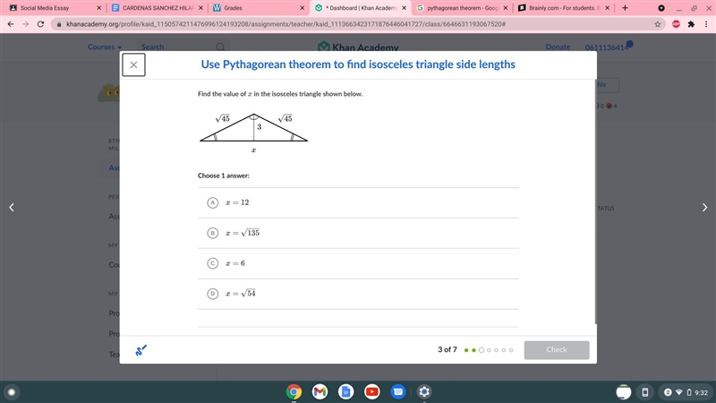 Find the value of x in the isosceles triangle shown below.-example-1