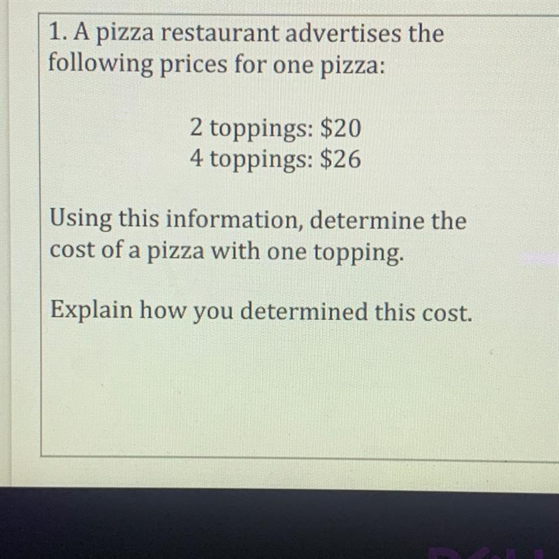 A pizza restaurant advertises the following for one pizza two toppings $20 for toppings-example-1