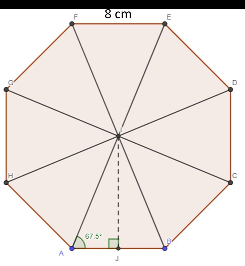 1)An octagon can be divided into 8 congruent triangles with base angles that are 67.5°. This-example-1