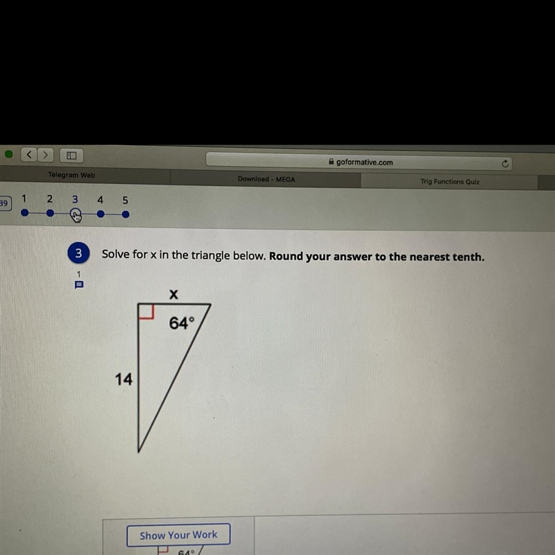 Solve for x in the triangle below. Round your answer to the nearest tenth Please is-example-1