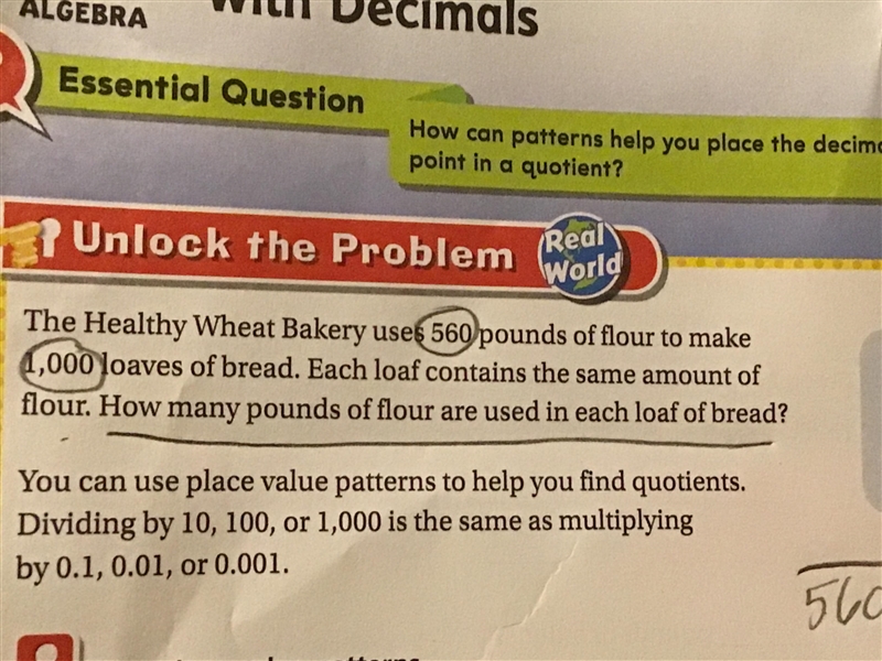 The Healthy Wheat Bakery uses 560 pounds of flour to make 1000 loaves of bread. Each-example-1