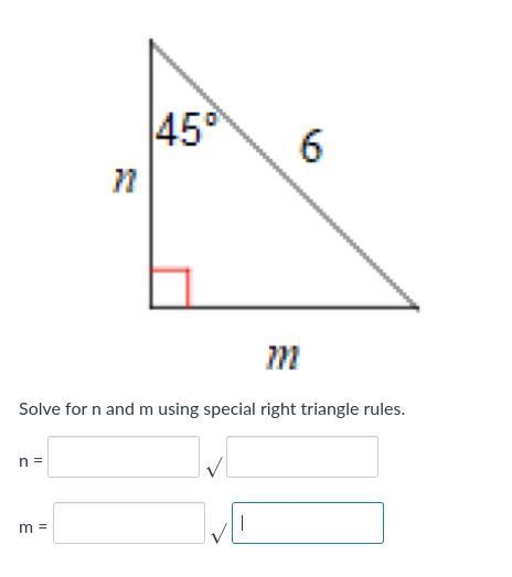 How do I solve for n and m using special right triangle rules.-example-1