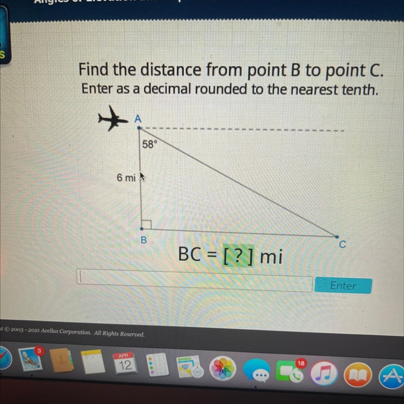 Angles of Elevation and Depression Acellus Find the distance from point B to point-example-1