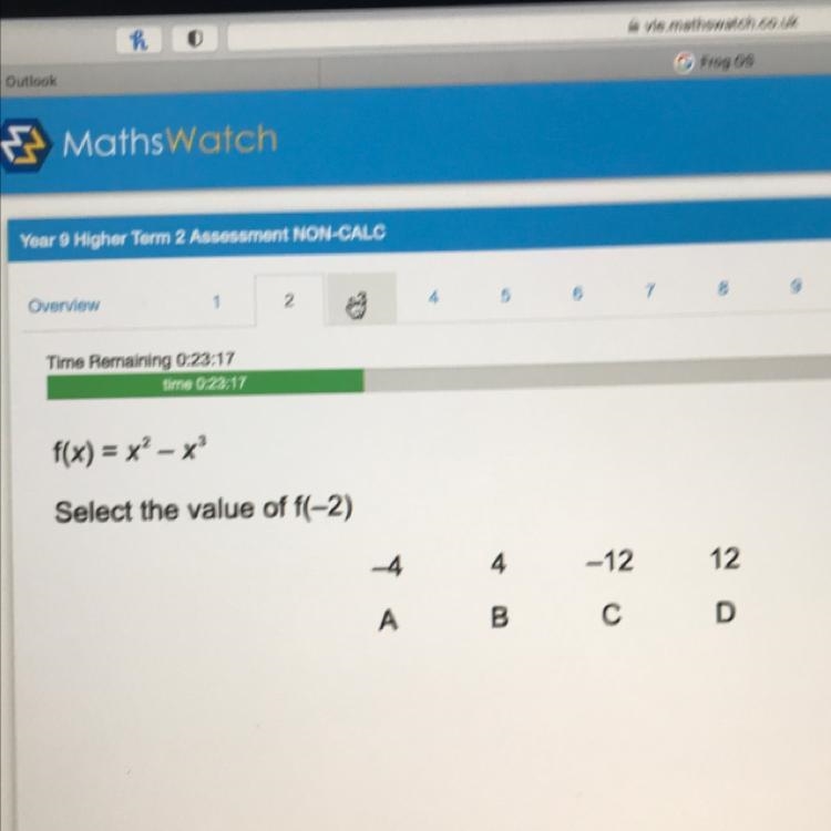 F(x) = x? – x3 Select the value of f(-2) 4 -12 12 A B C D-example-1