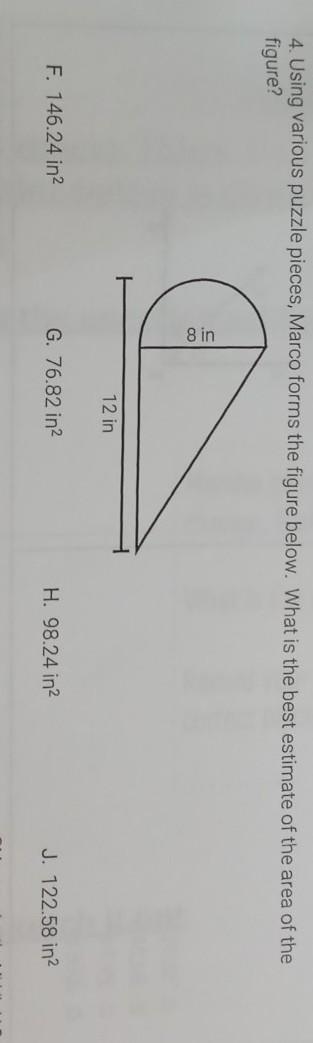 Using various puzzle pieces, Marco forms the figure below. What is the best estimate-example-1