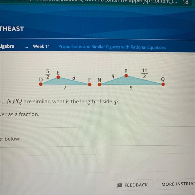 If triangles DEF and NPQ are similar, what is the length of side q? • Enter the answer-example-1