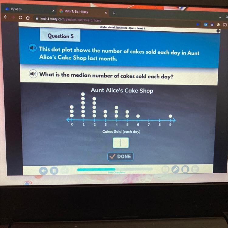 Question 5 This dot plot shows the number of cakes sold each day in Aunt Alice's Cake-example-1