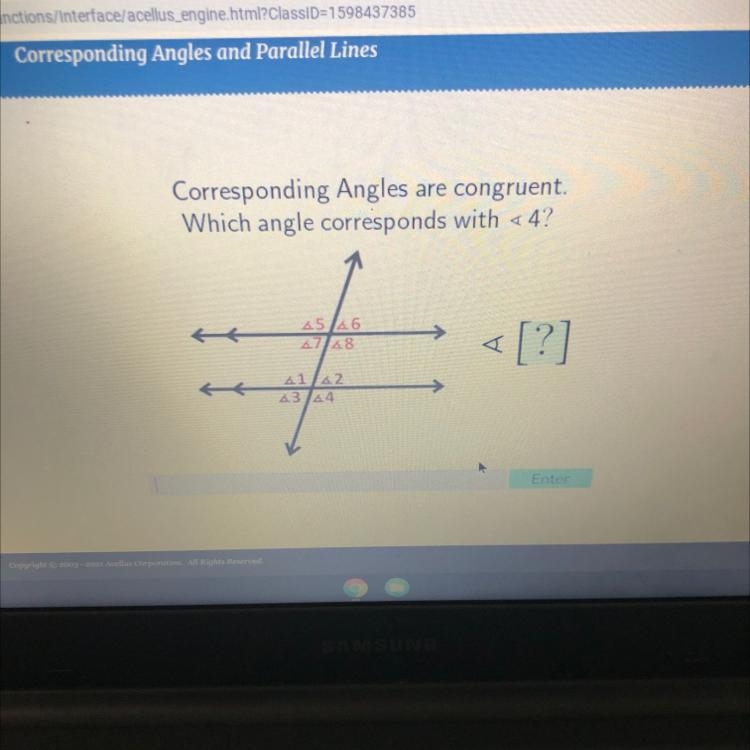 Corresponding Angles are congruent. Which angle corresponds with <4? 45 46 47 48 &lt-example-1