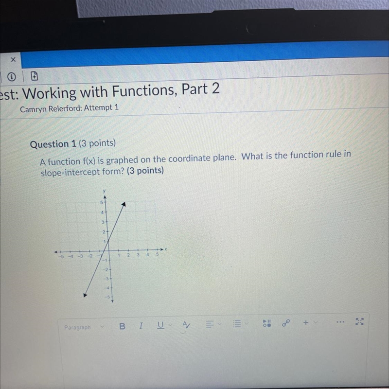 A function f(x) is graphed on the coordinate plane. What is the function rule in slope-example-1