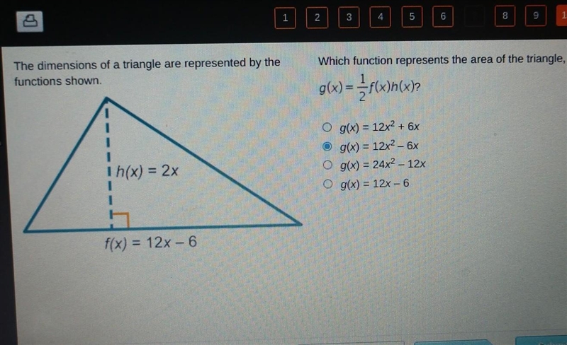 The dimensions of a triangle are represented by the functions shown. Which function-example-1