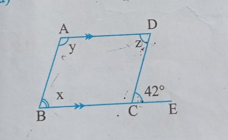 Find the measures denoted by x y and z in given figure​-example-1