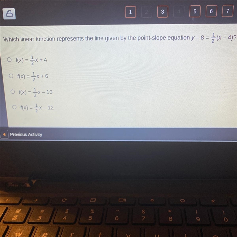 Which linear function represents the line given by the point-slope equation y - 8 = % (x-example-1