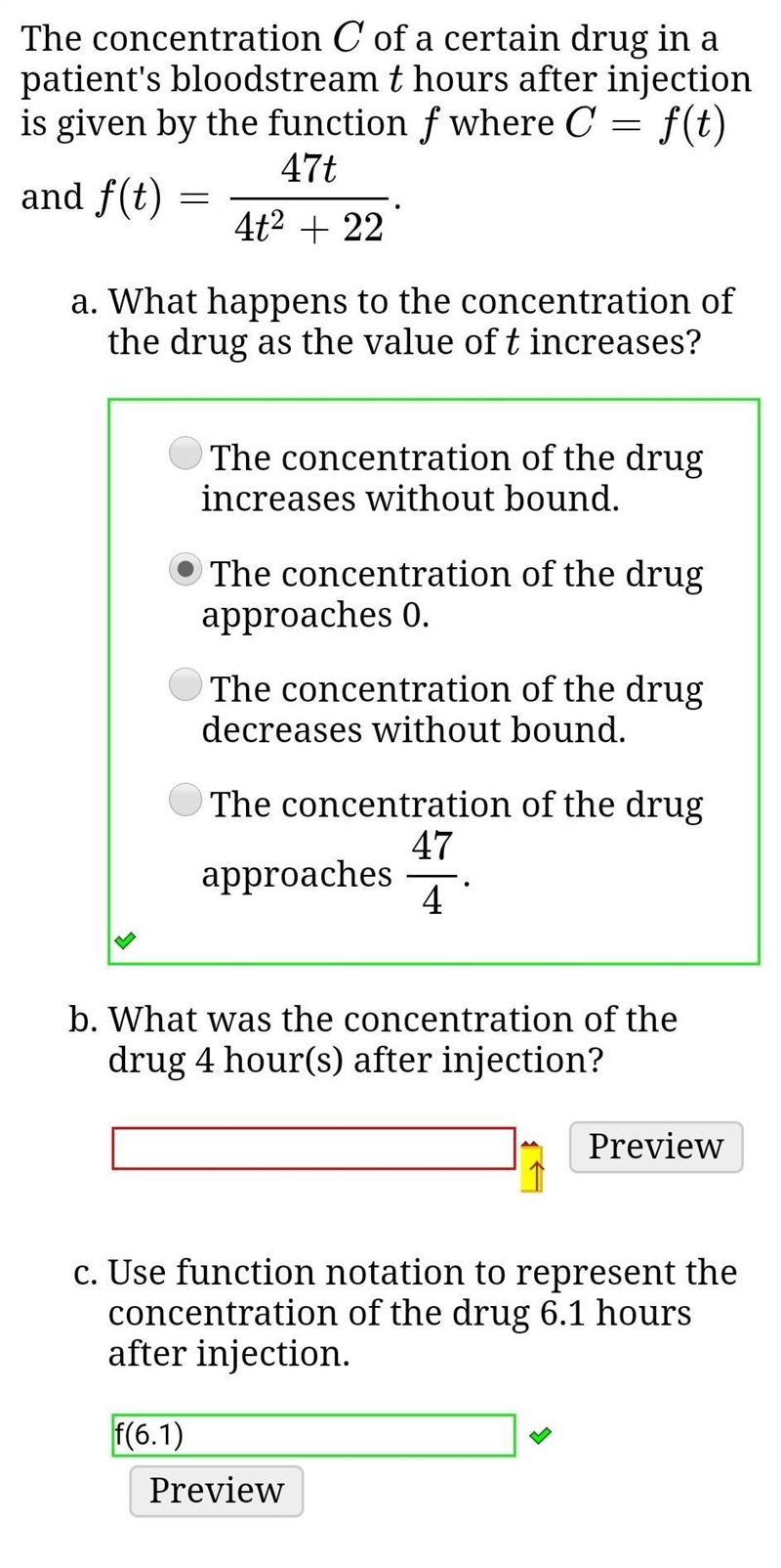 What was the concentration of the drug 4 hour(s) after injection?​-example-1