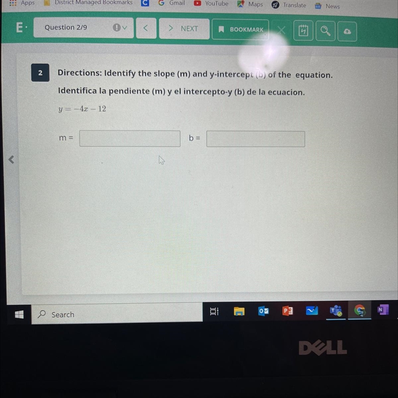 2 Directions: Identify the slope (m) and y-intercept (b) of the equation. Identifica-example-1