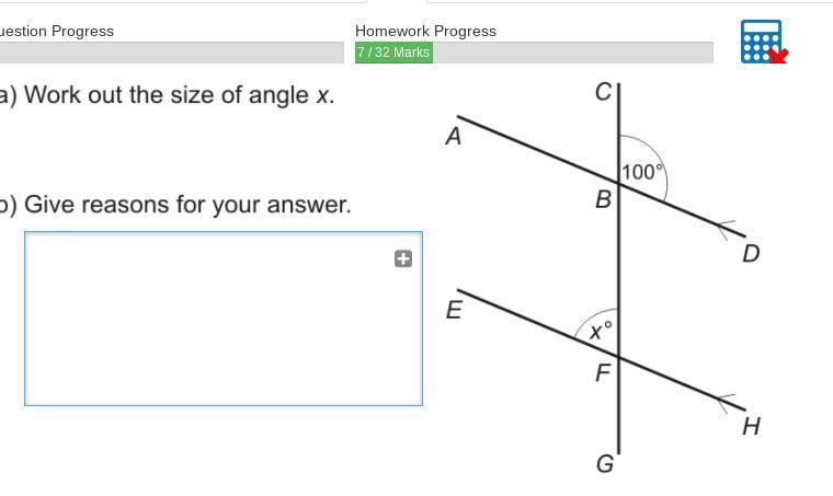 A) work out the size of angle x b) give reasons for your answer-example-1