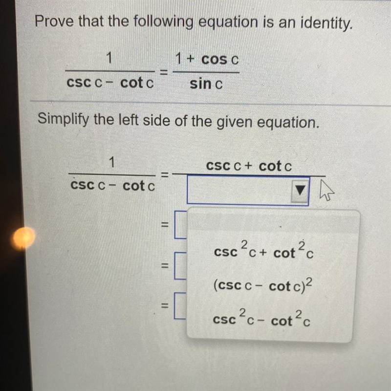 I need help figuring this trig identity problem out because the answer choices in-example-1