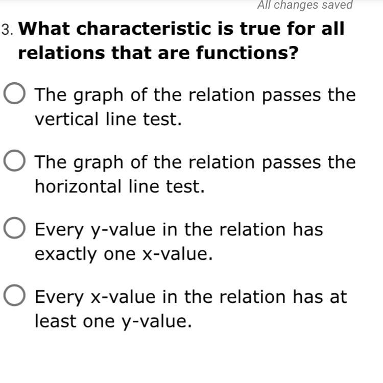 What characteristic is true for all relations that are functions-example-1