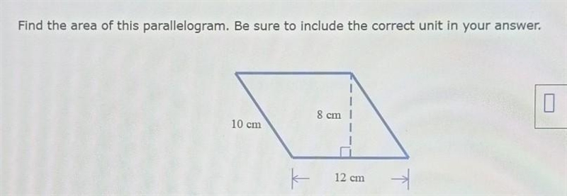 Find the area of this parallelogram. Be sure to include the correct unit in your answer-example-1