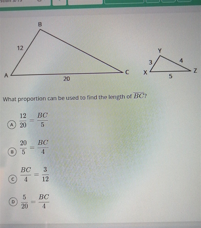 What proportion can be used to find the length of BC? ​-example-1