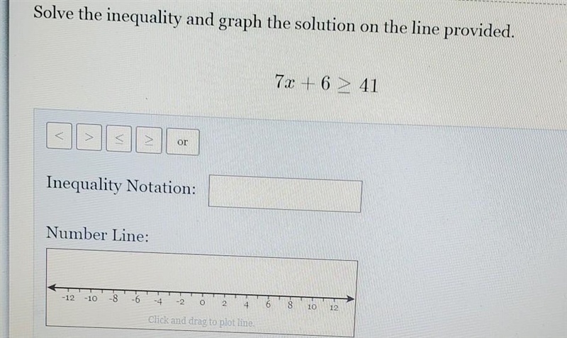 Solve the inequality and graph the solution on the line provided.​-example-1