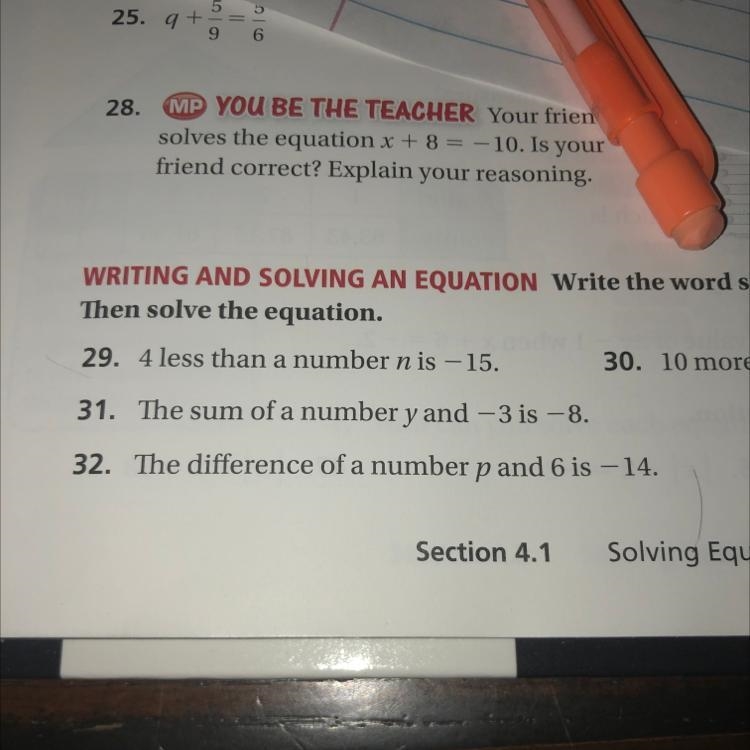 The sum of a number Y and -3 is -15￼. Pls help me-example-1