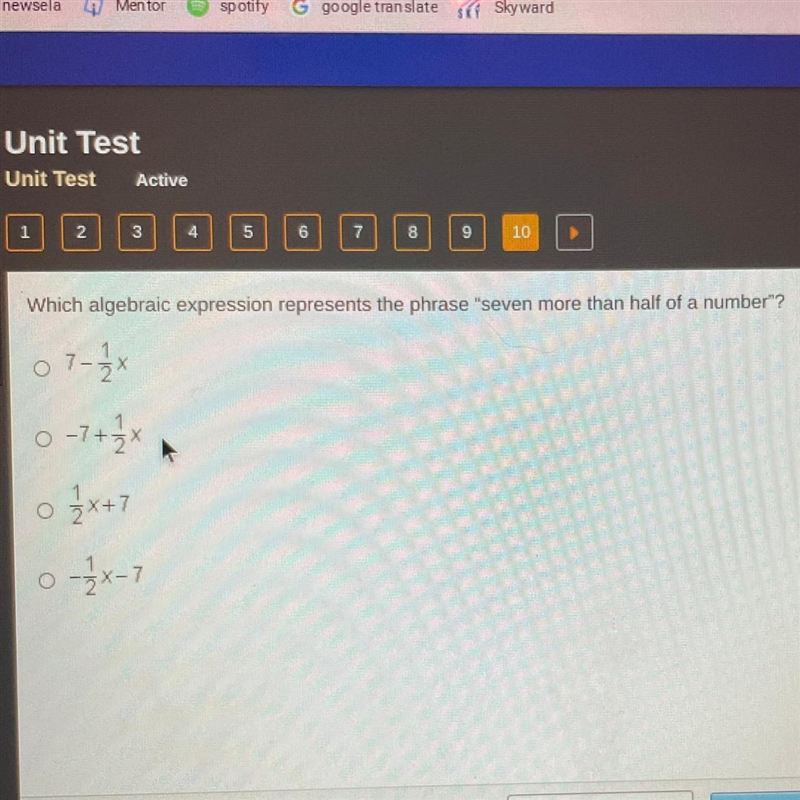 Pls HELPPP ASAP Which algebraic expression represents the phrase “seven more than-example-1