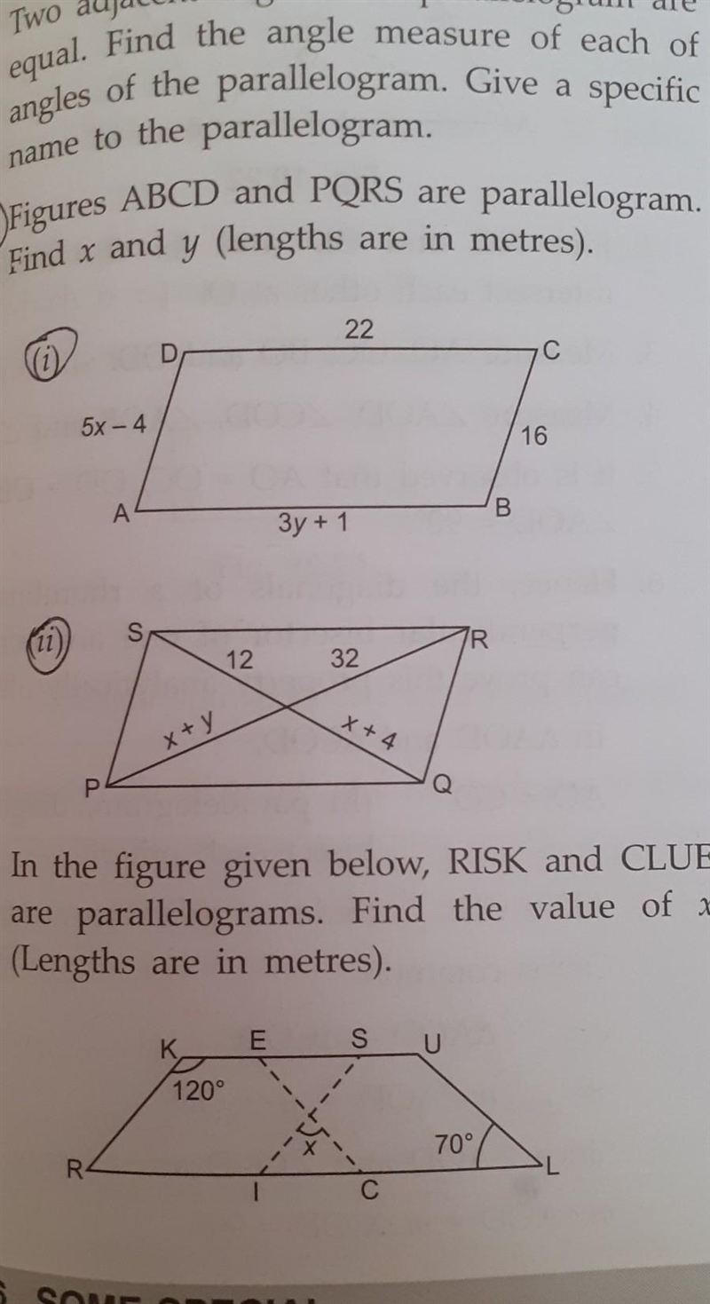 Figures ABCD and PQRS are parallelogram find x and y (lengths are in metres) Part-example-1