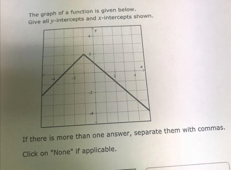 Give y intercepts and x intercepts as shown-example-1