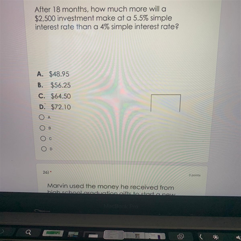 After 18 months, how much more will a $2,500 investment make at a 5.5% simple interest-example-1