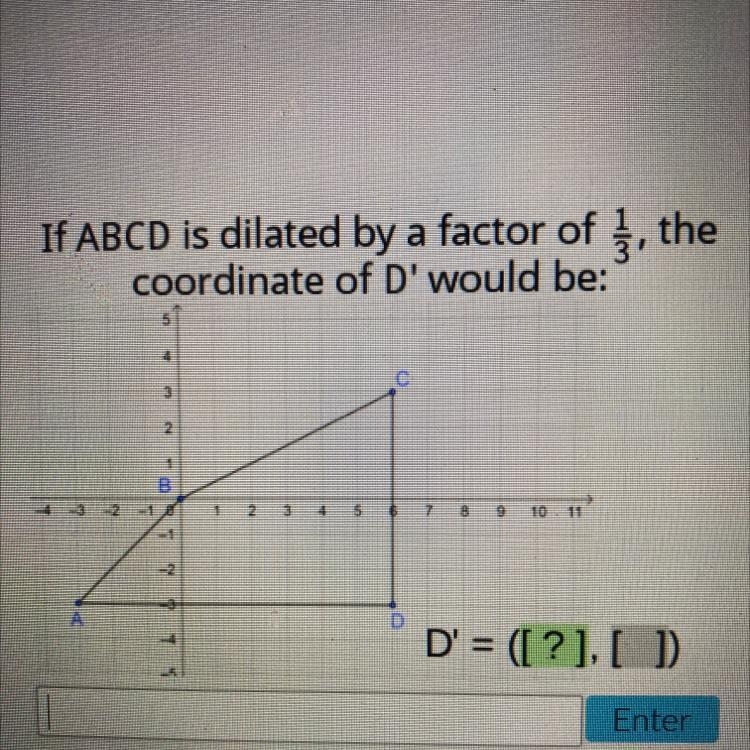 Dilations If ABCD is dilated by a factor of Į, the coordinate of D' would be-example-1