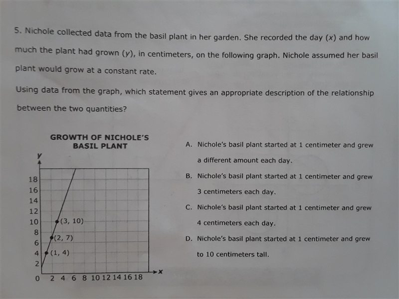 Nichole collected data from the basil plant in her garden. She recorded the day (x-example-1