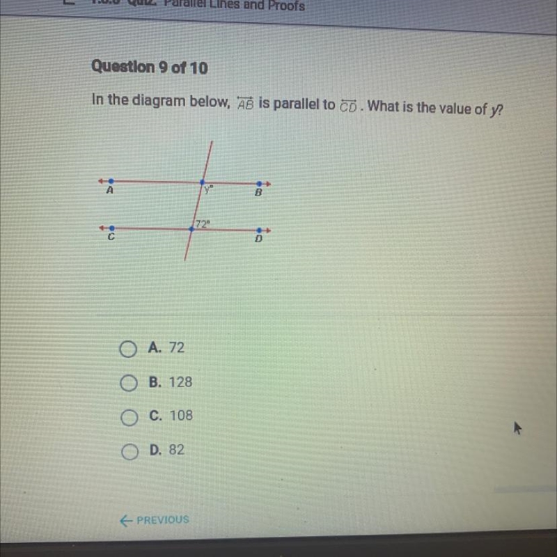 In the diagram below, A8 is parallel to CD. What is the value of y? Help me-example-1