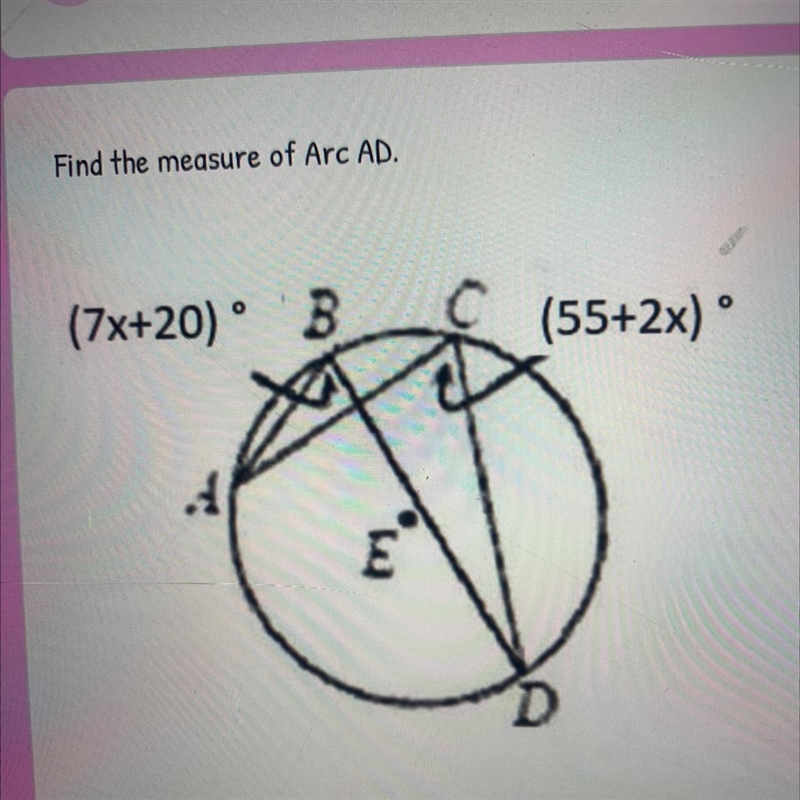 Find the measure of Arc AD. Pls help me-example-1